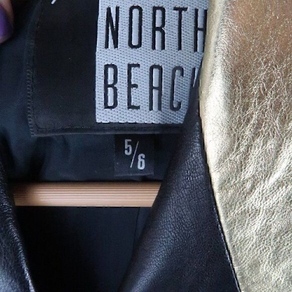 MICHAEL HOBAN NORTH BEACH LEATHER BLACK GOLD VINTAGE LEATHER JACKET SIZE 5/6 - Picture 3 of 13